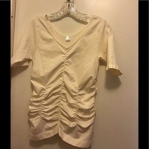 Form fitting spandex white ruffle shirt